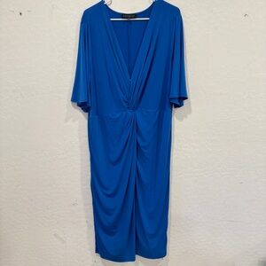 Eloquii Twist Blue Midi Dress Womens 18 Draped Cocktail Party